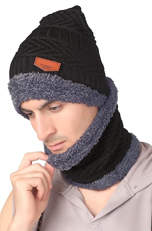 Brand Conquer Wool Beanie Cap & Muffler for Mens & Women
