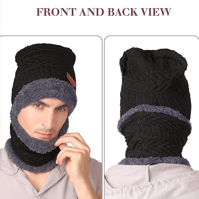 Brand Conquer Wool Beanie Cap & Muffler for Mens & Women